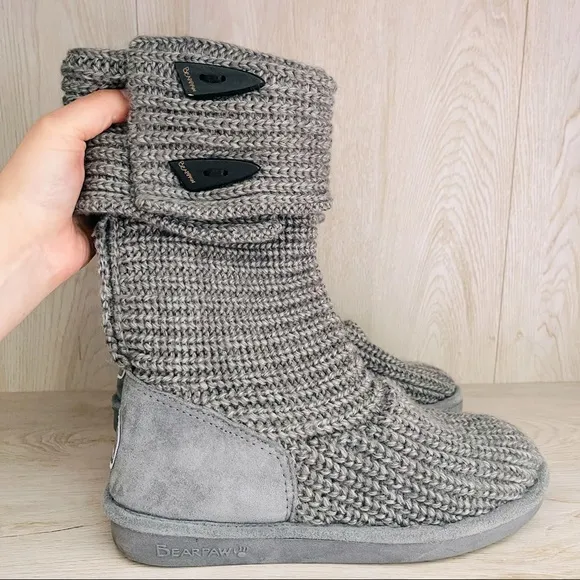 🩷 BearPaw Grey Knit Tall Boots Size 6