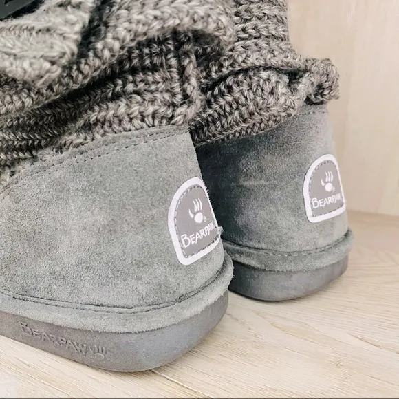 🩷 BearPaw Grey Knit Tall Boots Size 6