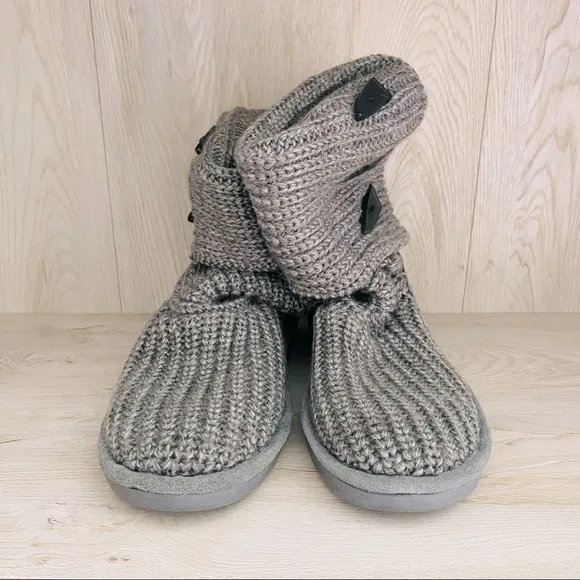 🩷 BearPaw Grey Knit Tall Boots Size 6