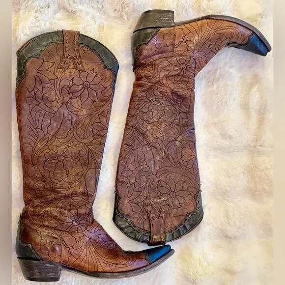 - FL 667-1 OLD GRINGO REBECA MAYRA STYLE BRASS BLACK 18&quot; TALL WOMENS BOOTS…