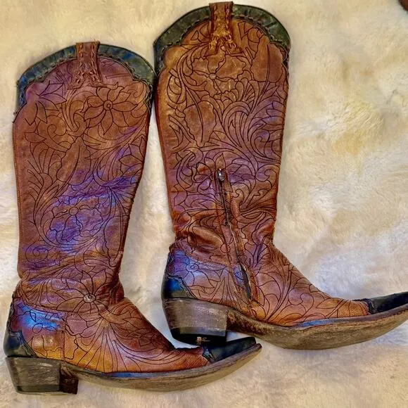 - FL 667-1 OLD GRINGO REBECA MAYRA STYLE BRASS BLACK 18&quot; TALL WOMENS BOOTS…