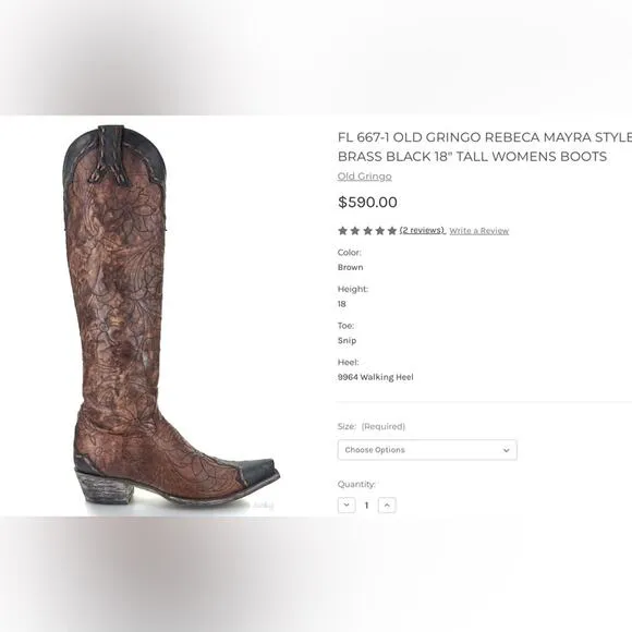 - FL 667-1 OLD GRINGO REBECA MAYRA STYLE BRASS BLACK 18&quot; TALL WOMENS BOOTS…