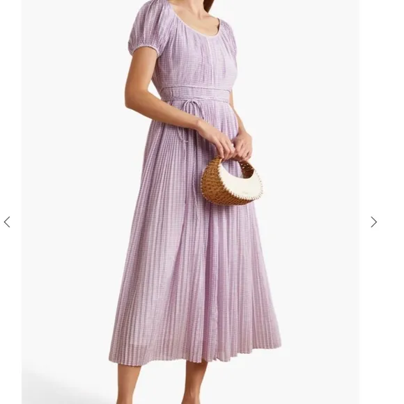 💜 NEW Tory Burch Belted Pleated Checked Cotton And Silk Voile Maxi Dress 💜