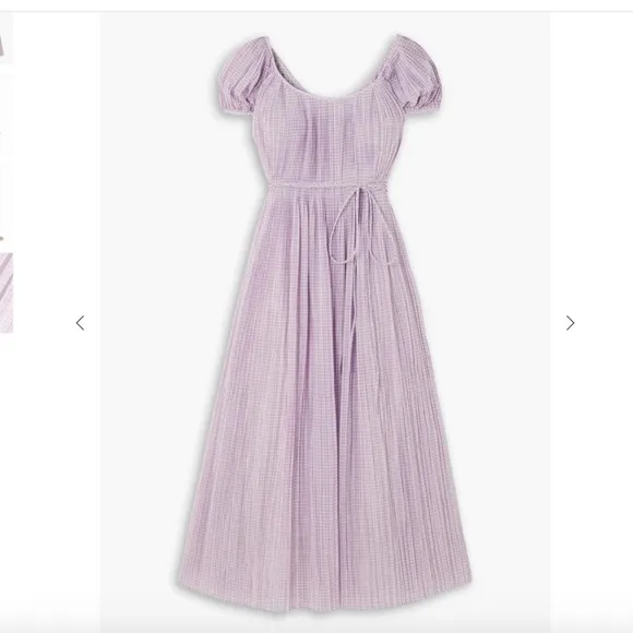 💜 NEW Tory Burch Belted Pleated Checked Cotton And Silk Voile Maxi Dress 💜