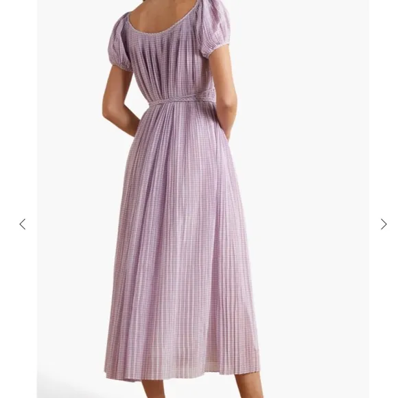 💜 NEW Tory Burch Belted Pleated Checked Cotton And Silk Voile Maxi Dress 💜