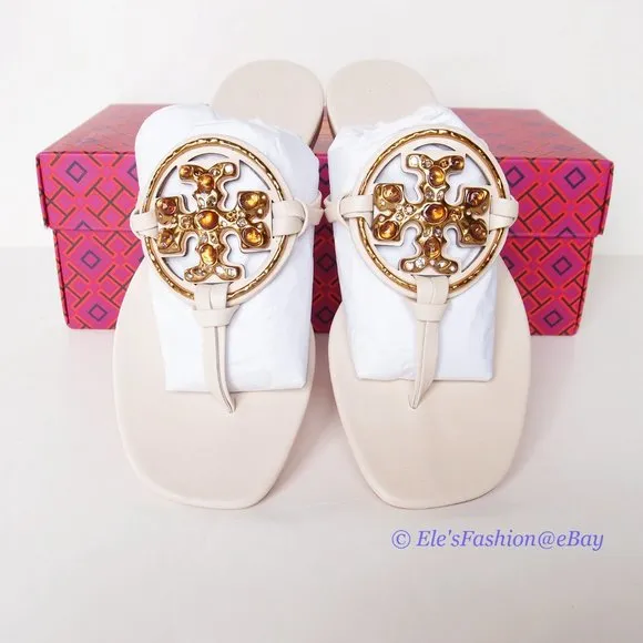 ❤️ NIB Tory Burch Jeweled Miller Leather Sandal Brie 6.5 7 7.5 8.5 9 9.5 AUTHNTC