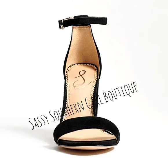 🆕⭐ Sam Edelman black suede leather ankle strap heels