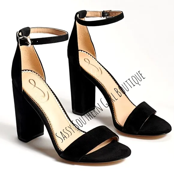 🆕⭐ Sam Edelman black suede leather ankle strap heels