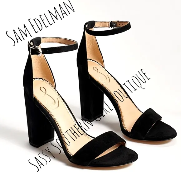 🆕⭐ Sam Edelman black suede leather ankle strap heels