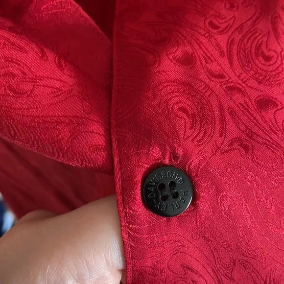 🕶️ Vintage Harley-Davidson Red Silk Paisley Button-Down Shirt