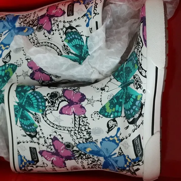 #10 PR PRICE REDUCED F COACH Ursula Jewel Butterfly Rain boots. NIB=NWT