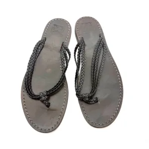 100% Capri Leather Brown BraidedThong Sandals Made In Italy