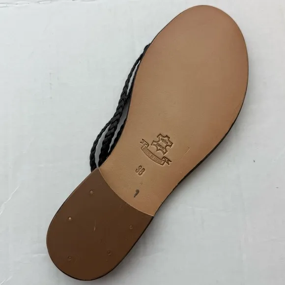 100% Capri Leather Brown BraidedThong Sandals Made In Italy