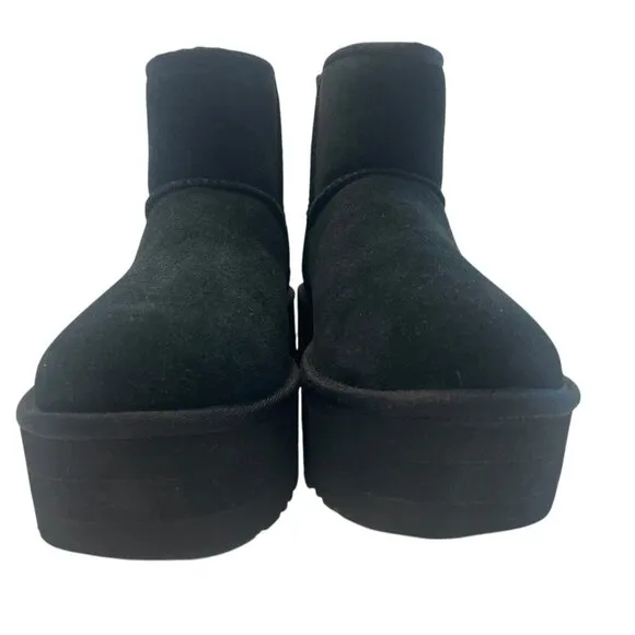 $130 UGG CLASSIC ULTRA MINI PLATFORM BLACK FUR SUEDE WOMENS BOOTS SIZE US 10 NEW