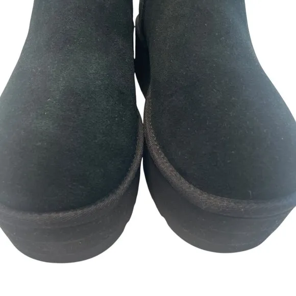 $130 UGG CLASSIC ULTRA MINI PLATFORM BLACK FUR SUEDE WOMENS BOOTS SIZE US 10 NEW