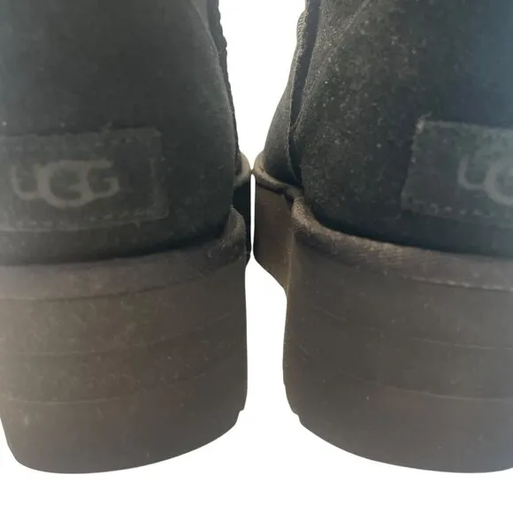 $130 UGG CLASSIC ULTRA MINI PLATFORM BLACK FUR SUEDE WOMENS BOOTS SIZE US 10 NEW