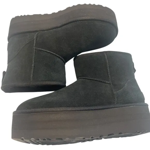 $130 UGG CLASSIC ULTRA MINI PLATFORM BLACK FUR SUEDE WOMENS BOOTS SIZE US 10 NEW