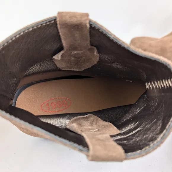 1980 Suede Western Short Boots Low Block Heel Cowgirl Festival Boho Tan EU38/7.5