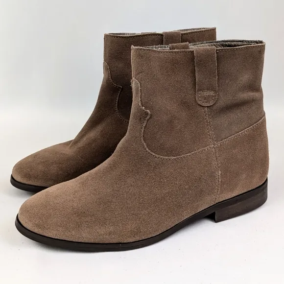 1980 Suede Western Short Boots Low Block Heel Cowgirl Festival Boho Tan EU38/7.5