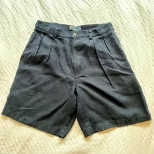 1990s RL POLO Sz 34 Navy Linen Shorts MINT!​​​​​​​​​​​​