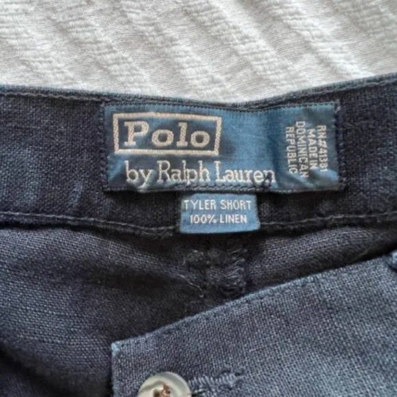 1990s RL POLO Sz 34 Navy Linen Shorts MINT!​​​​​​​​​​​​