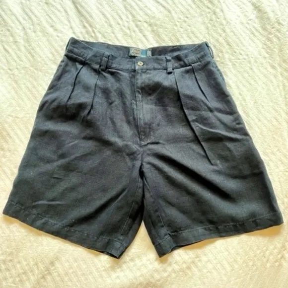 1990s RL POLO Sz 34 Navy Linen Shorts MINT!​​​​​​​​​​​​