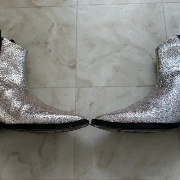 $298 Free People We The Free Wesley Western Silver Metallic Leather Ankle Boots