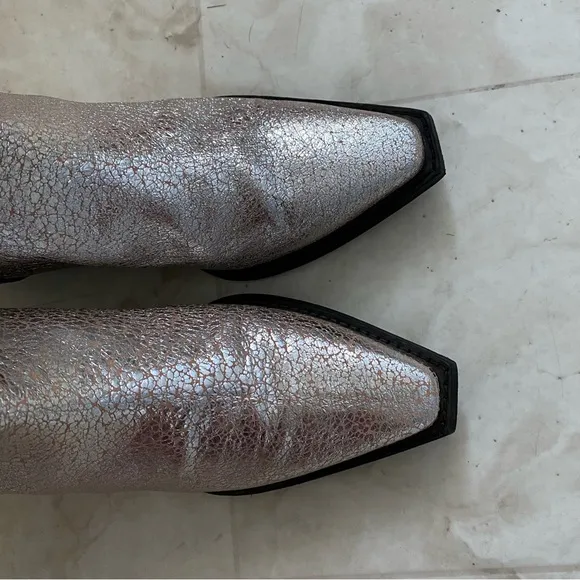$298 Free People We The Free Wesley Western Silver Metallic Leather Ankle Boots