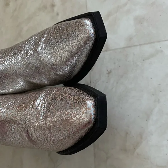 $298 Free People We The Free Wesley Western Silver Metallic Leather Ankle Boots
