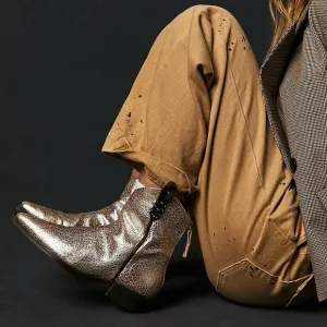 $298 Free People We The Free Wesley Western Silver Metallic Leather Ankle Boots