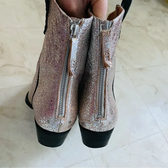 $298 Free People We The Free Wesley Western Silver Metallic Leather Ankle Boots