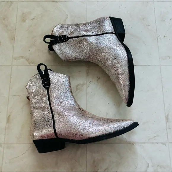 $298 Free People We The Free Wesley Western Silver Metallic Leather Ankle Boots
