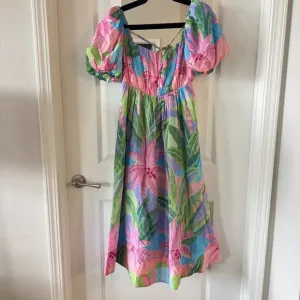 474 NEW Farm Rio Beach Vibe Midi Dress Size Medium Color Blue Pink Green