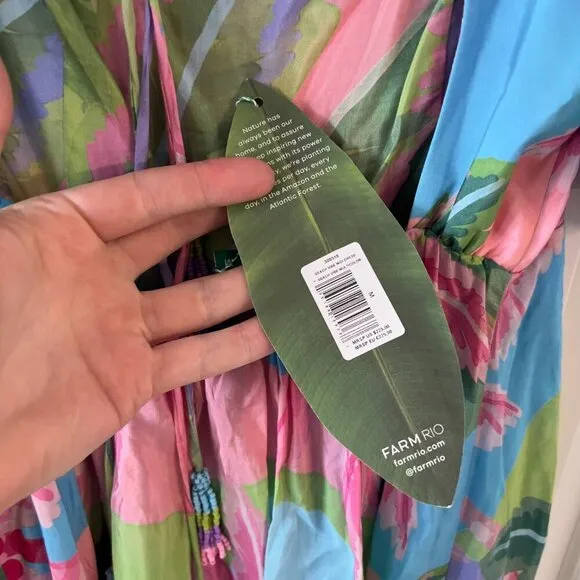474 NEW Farm Rio Beach Vibe Midi Dress Size Medium Color Blue Pink Green