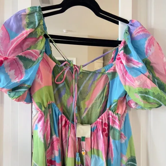 474 NEW Farm Rio Beach Vibe Midi Dress Size Medium Color Blue Pink Green