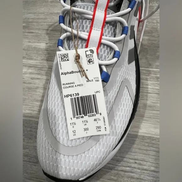 Adidas AlphaBounce   White Silver Red Blue Running‎ Shoes HP6139 Men Size 12 NEW