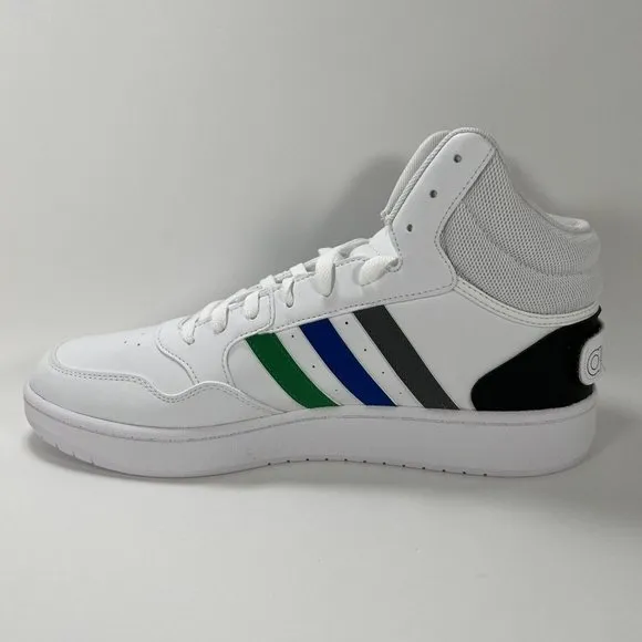 adidas Men's 11.5 Hoops 3.0 Mid Basketball Shoe White/Green/Team Royal Blue