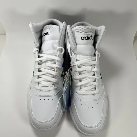 adidas Men's 11.5 Hoops 3.0 Mid Basketball Shoe White/Green/Team Royal Blue