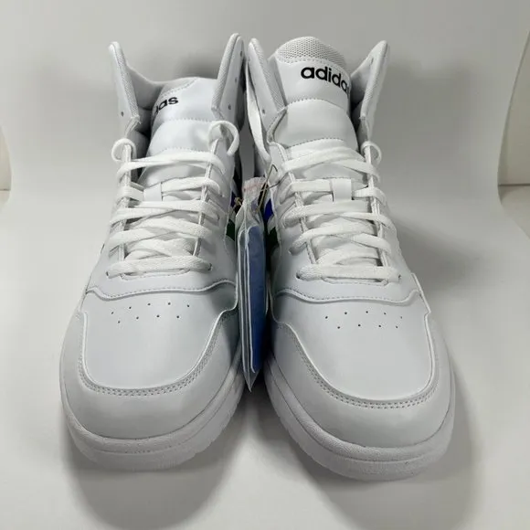 adidas Men's 11.5 Hoops 3.0 Mid Basketball Shoe White/Green/Team Royal Blue