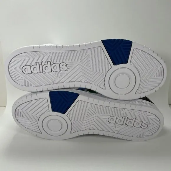 adidas Men's 11.5 Hoops 3.0 Mid Basketball Shoe White/Green/Team Royal Blue