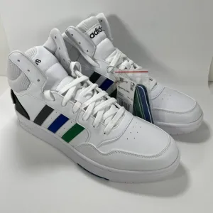 adidas Men's 11.5 Hoops 3.0 Mid Basketball Shoe White/Green/Team Royal Blue