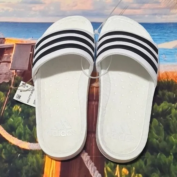 Adidas White Boost Slides Flip Flops NWT Size 10