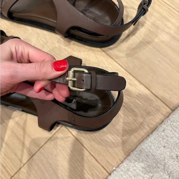A.Emery Jalen Slim Women's Brown Leather Wrap Chunky Sandals