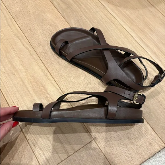 A.Emery Jalen Slim Women's Brown Leather Wrap Chunky Sandals