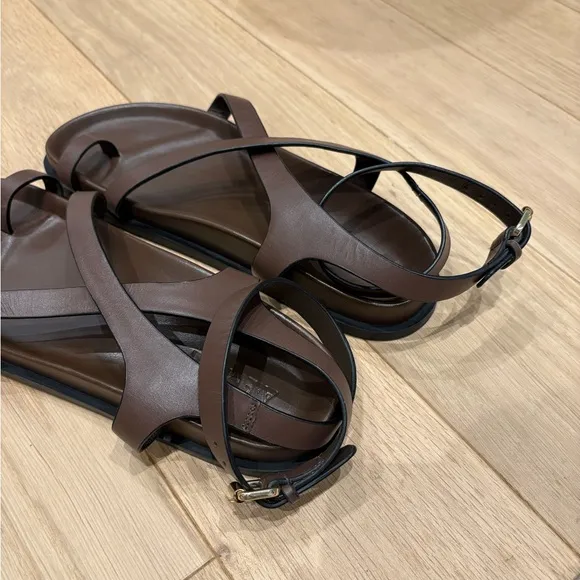 A.Emery Jalen Slim Women's Brown Leather Wrap Chunky Sandals