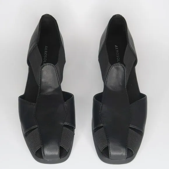 Aerosoles Womens Sandals Size 8 Black Comfort Stretch Elastic Faux Leather