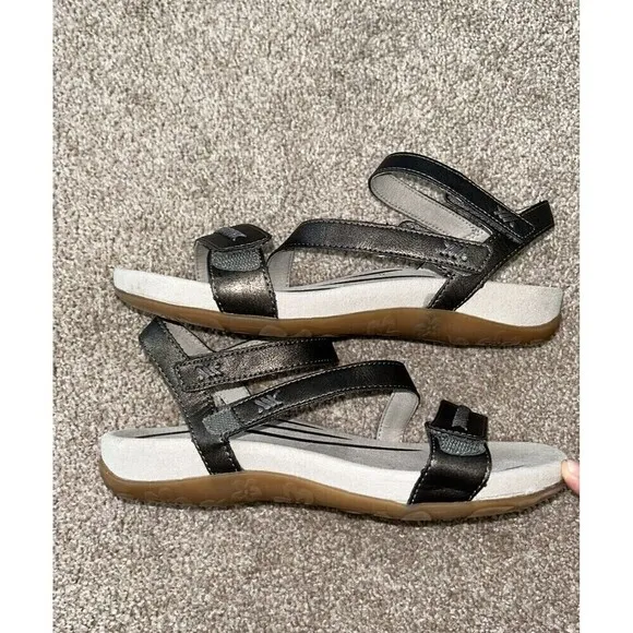 Aetrex Gabby Banded Stitch Wedge Sandals 7 Comfort