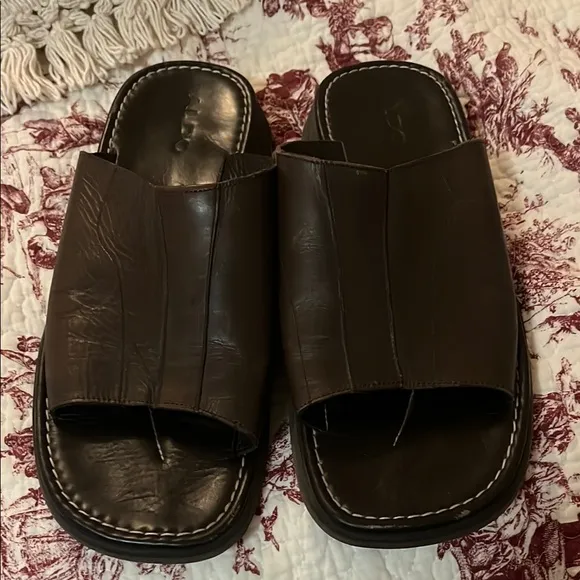 Aldo Men's Brown Leather Slide Sandals