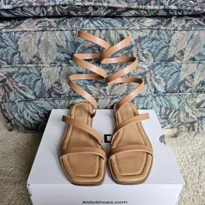 Aldo Spinella Women's Tan Faux Leather Strappy Flat Sandals Sz 6