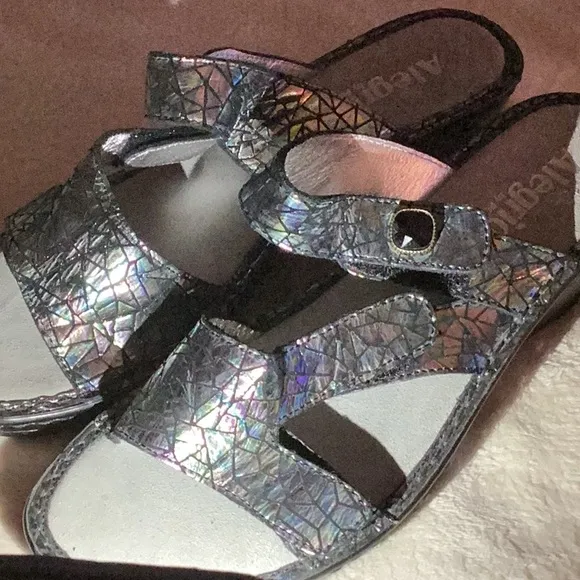 Alegria Black Sandals with Wedge Heel and Sparkly Straps